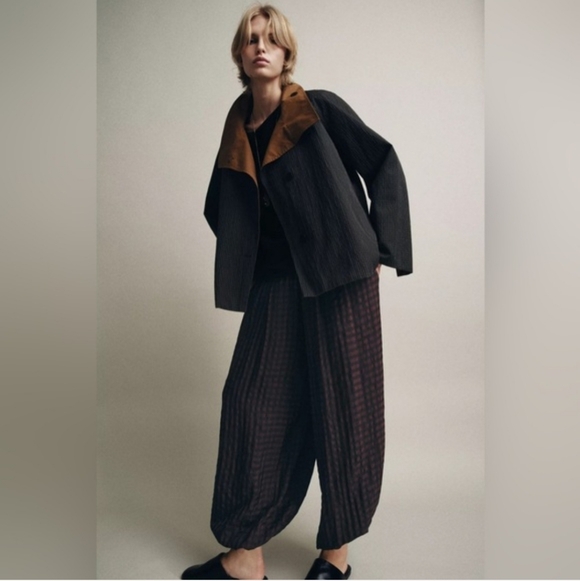 ZARA ZW COLLECTION GINGHAM BLOOMER PANTS - Picture 4 of 16